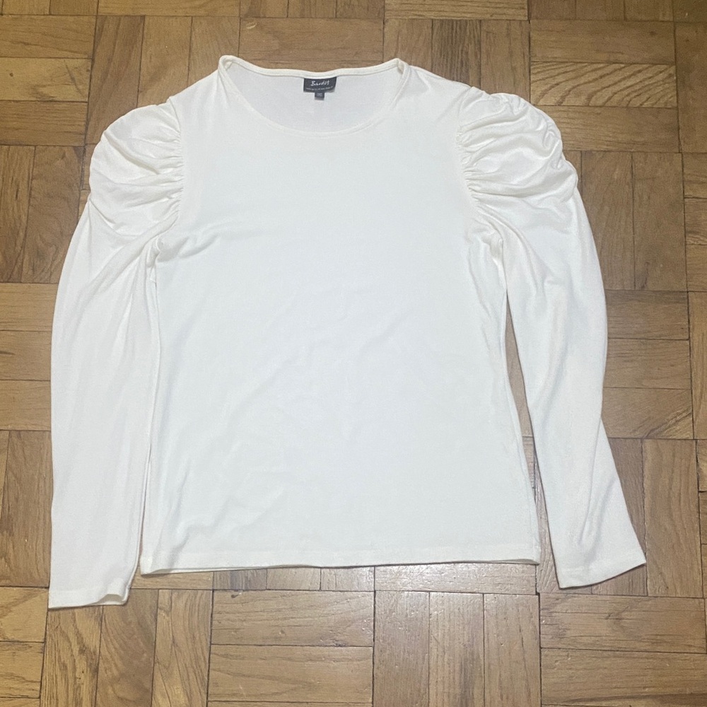 Bardot Cream Long Sleeve Top with Ruched Shoulders